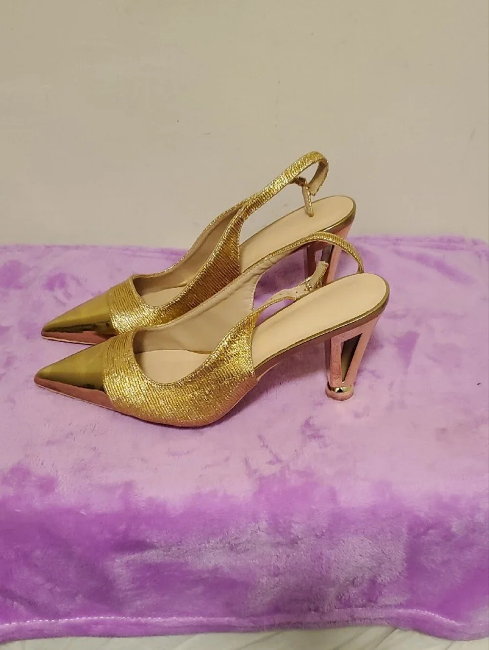 Gold Pointed Slingback Heels for Women